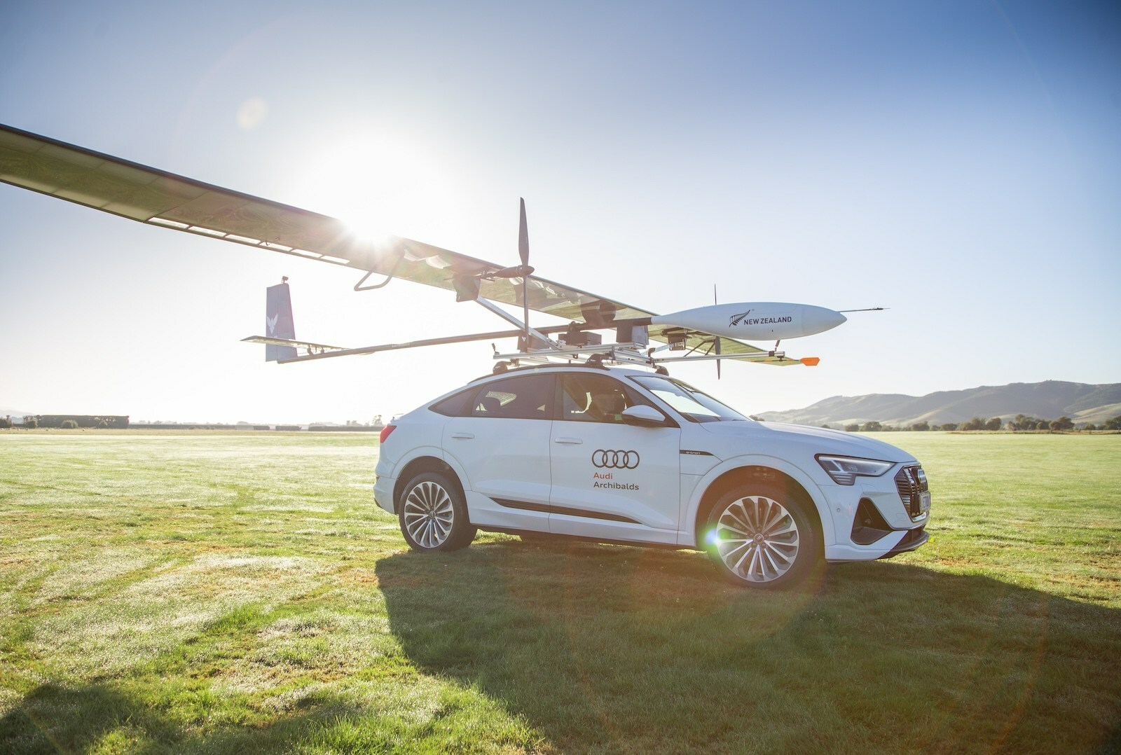 Kea Aerospace's Atmos Mk. 1 atop the Audi e-tron electric vehicle used as its launch platform.