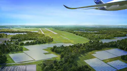 Located in the southwest corner of Dulles International Airport, the Dulles Solar and Storage project will generate enough clean energy to power more than 37,000 Virginia homes. Dominion Energy image. Located in the southwest corner of Dulles International Airport, the Dulles Solar and Storage project will generate enough clean energy to power more than 37,000 Virginia homes. Dominion Energy image.