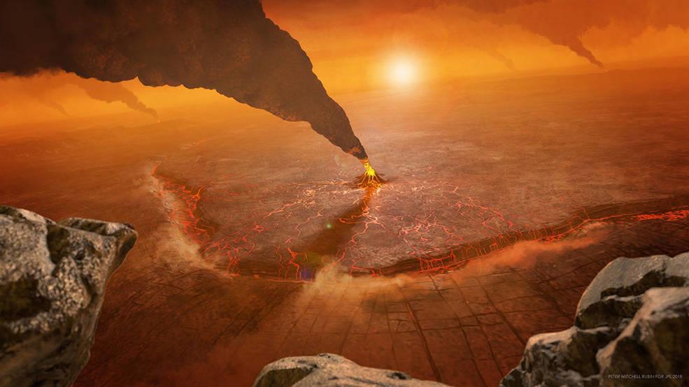 This illustration of the large Quetzalpetlatl Corona located in Venus&rsquo; southern hemisphere depicts active volcanism and a subduction zone, where the foreground crust plunges into the planet&rsquo;s interior. NASA is asking industry for SiC integrated circuits able to withstand demanding temperatures on Venus' surface. Credits: NASA/JPL-Caltech/Peter Rubin
