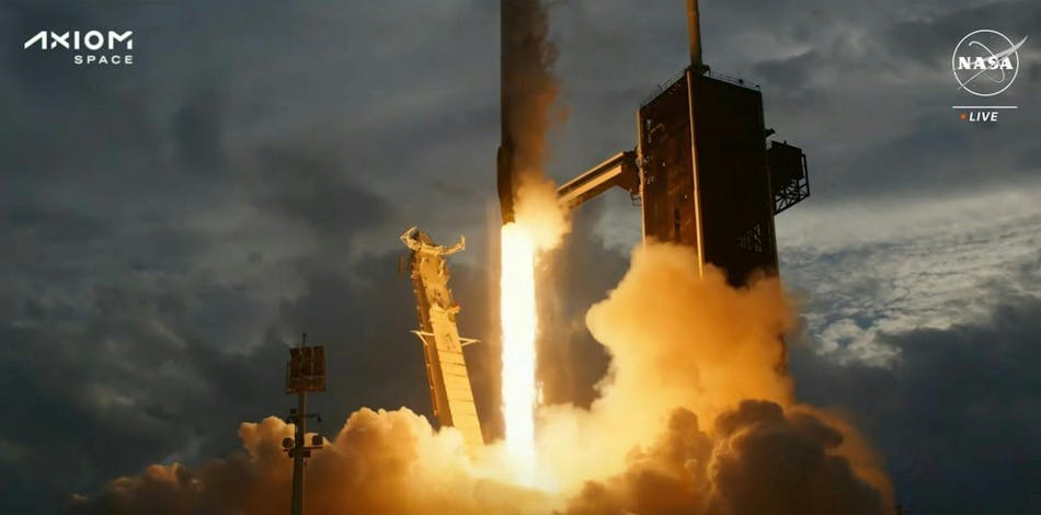 Axiom Mission 3 (Ax-3), the third all-private astronaut mission to the International Space Station, lifts off at 4:49 p.m. EST on 18 Jan. 2024, from Launch Complex 39A at NASA&rsquo;s Kennedy Space Center in Florida. NASA photo.