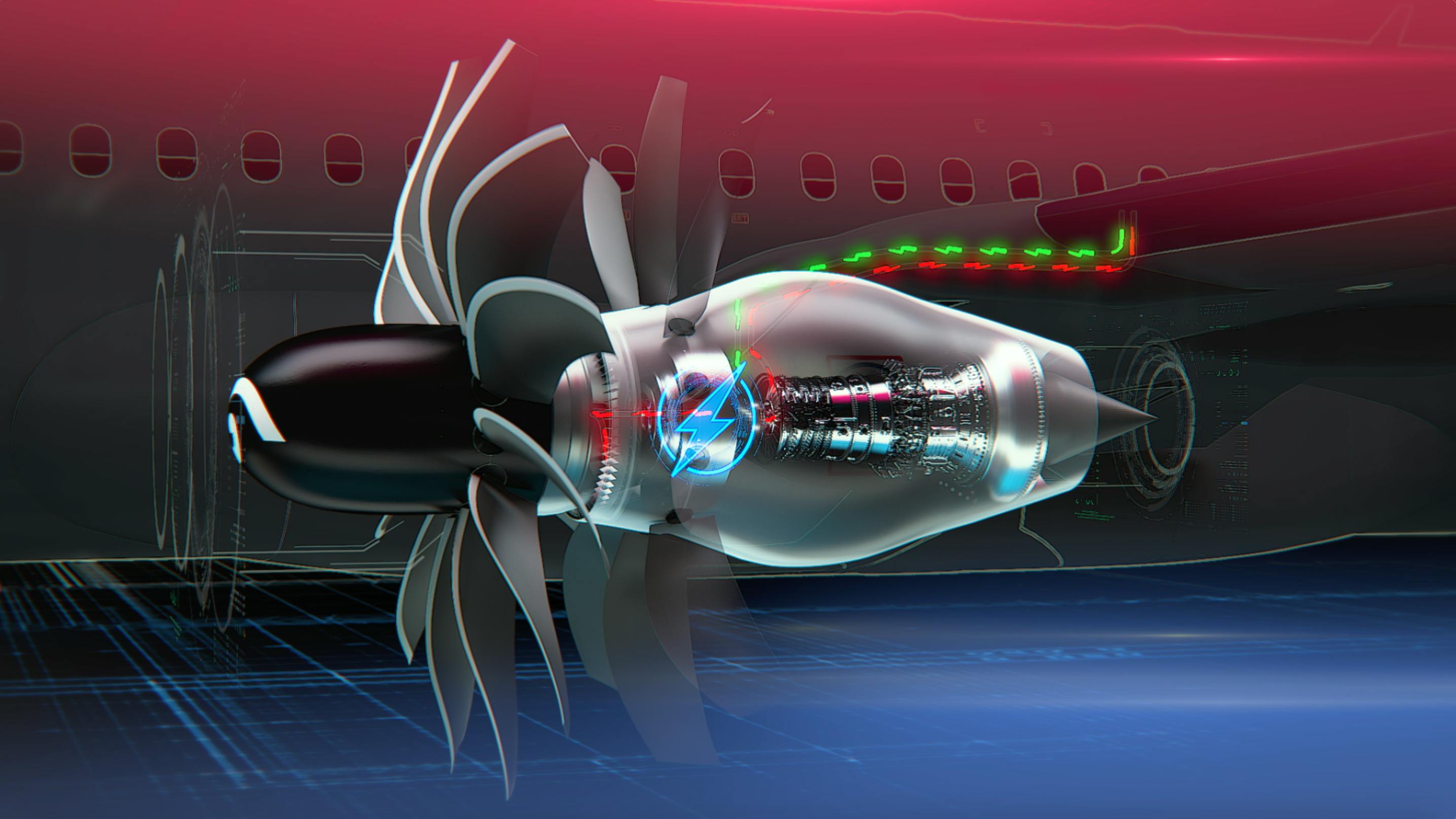 This artist concept shows a NASA-developed small-core jet engine installed in General Electric Aerospace&rsquo;s CFM RISE jet engine design. The more fuel-efficient small core powers a large open turbofan, which also helps increase efficiency. The effort is part of NASA&rsquo;s Sustainable Flight National Partnership to help inform the next generation of ultra-efficient airliners. GE Aerospace image.
