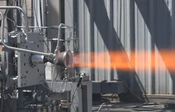 Shown above, during a hot-fire test at NASA's Marshall Space Flight Center in Huntsville, Ala., this 2,000-pound-force coupled thrust chamber assembly features a NASA HR-1 alloy nozzle. NASA photo. Shown above, during a hot-fire test at NASA's Marshall Space Flight Center in Huntsville, Ala., this 2,000-pound-force coupled thrust chamber assembly features a NASA HR-1 alloy nozzle. NASA photo.