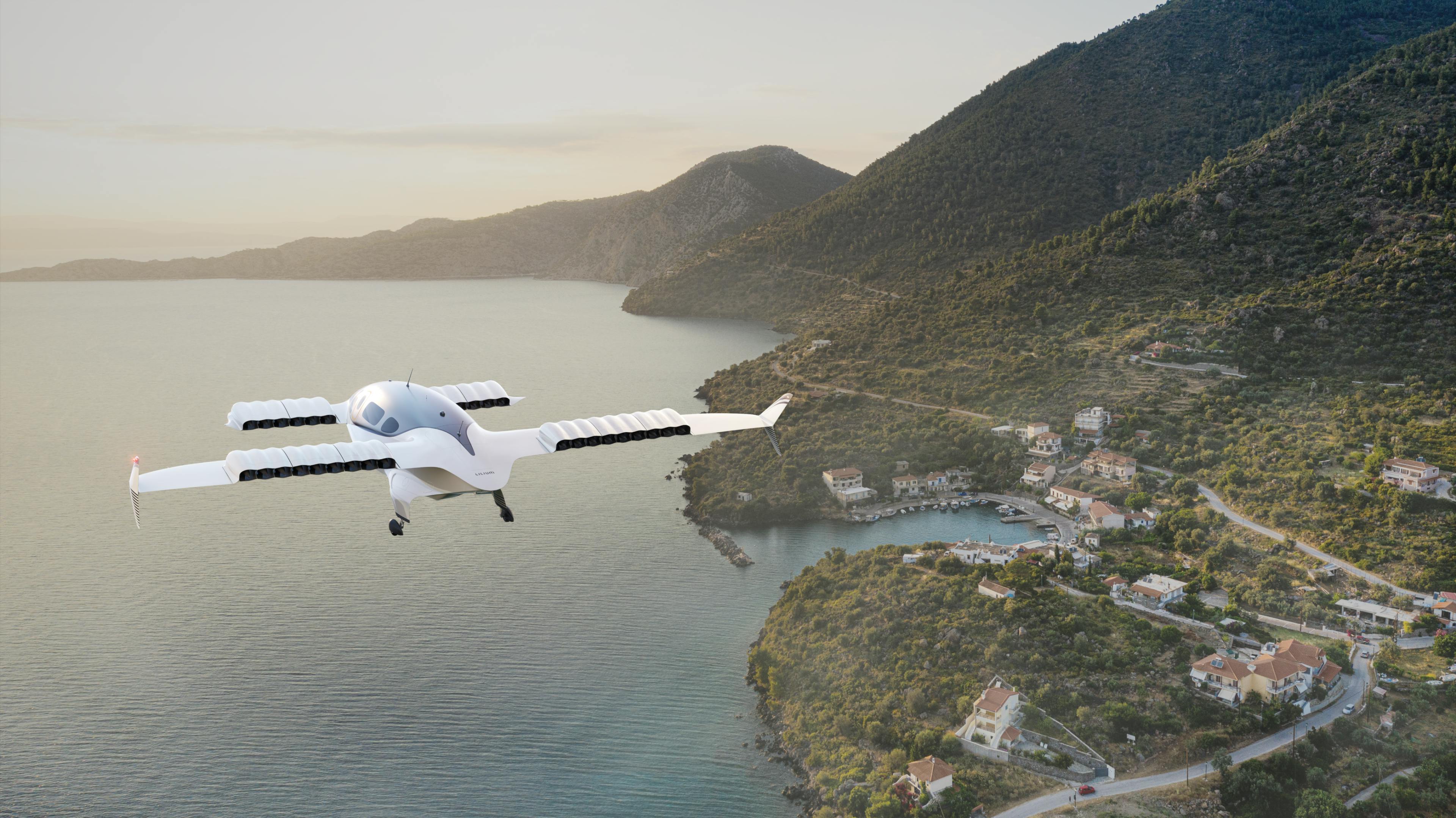 Pictured is the Lilium Jet, an all-electric vertical take-off and landing jet. Lilium image.