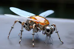 This concept for a bio-hybrid robotic insect combines engineered and biological parts, and potentially is for environmental monitoring or intelligence gathering. This concept for a bio-hybrid robotic insect combines engineered and biological parts, and potentially is for environmental monitoring or intelligence gathering.
