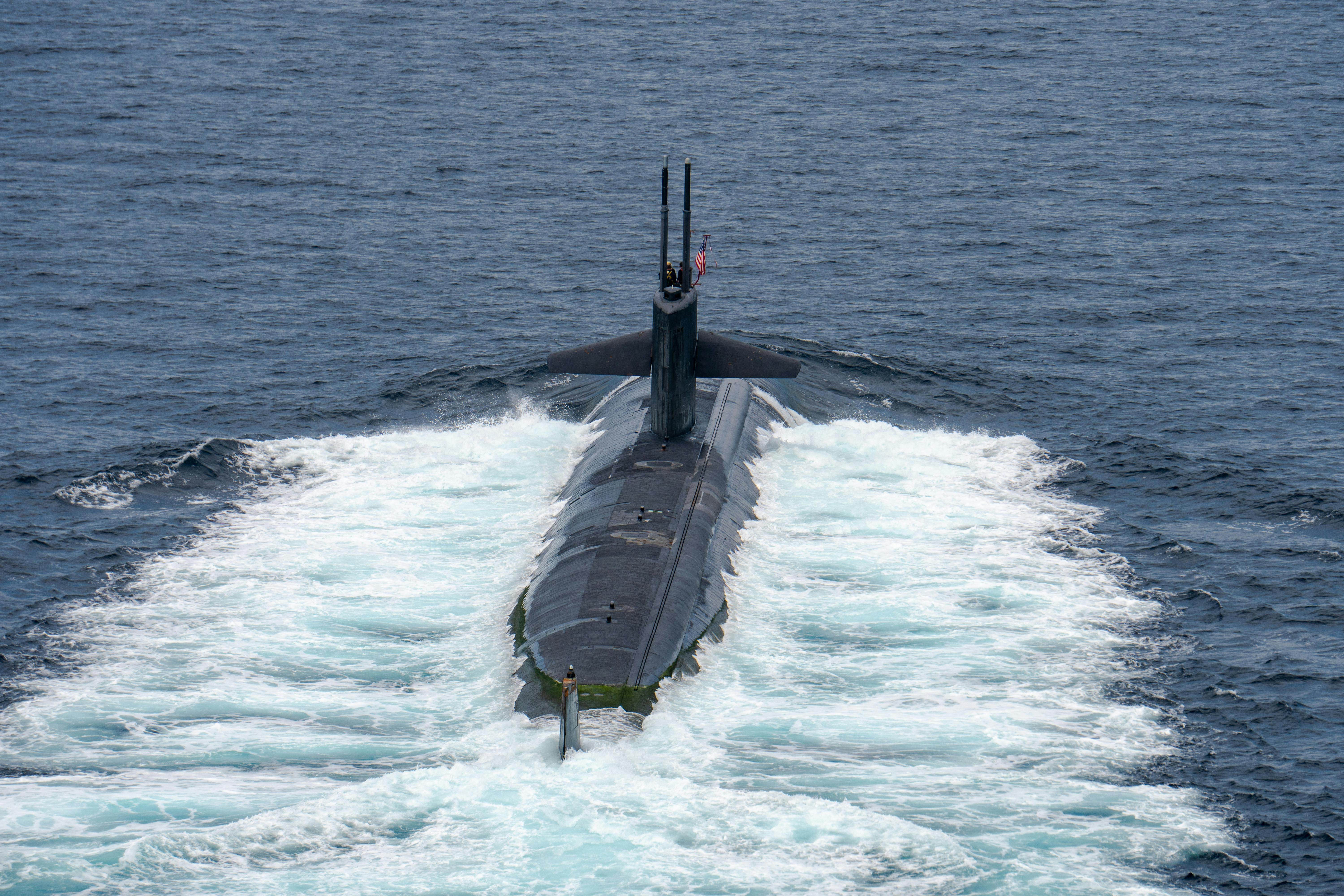 The fast-attack submarine USS Louisville (SSN 724) sails on the surface of the sea during Guardian Sea 2019 Exercise hold in Thailand.