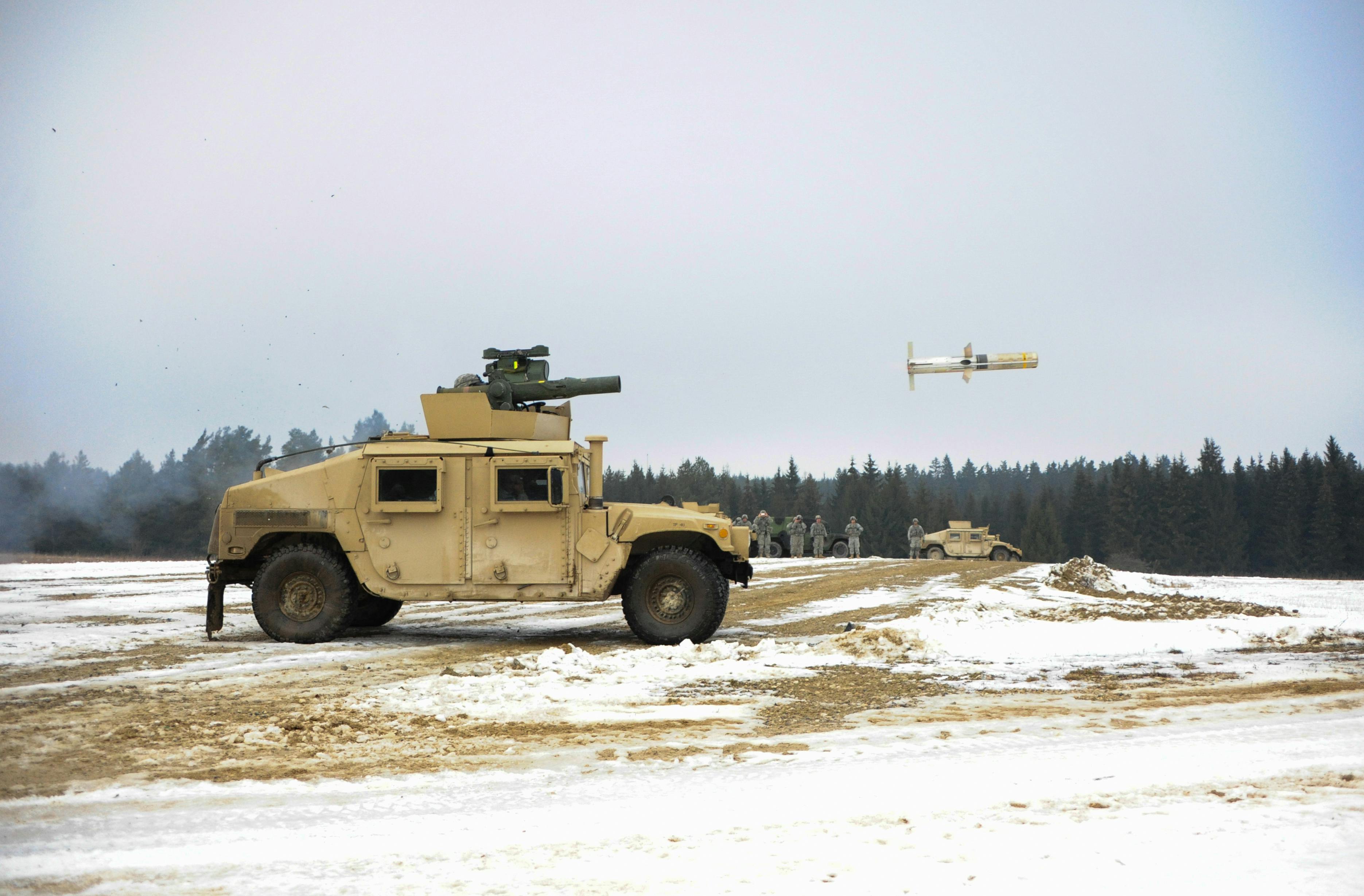 U.S. Army paratroopers fire a TOW 2B missile during a live-fire exercise at the Joint Multinational Training Command in Grafenwoehr, Germany.