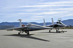 NASA’s F-15D research aircraft is positioned next to the X-59 during electromagnetic compatibility testing at U.S. Air Force Plant 42 in Palmdale, California. Researchers activated the F-15D’s radar, C-band transponder, and radios at varying distances from the X-59 to assess potential electromagnetic interference with the aircraft’s flight-critical systems, ensuring the X-59 can operate safely alongside other aircraft. These tests indicated that the aircraft’s integration is progressing and cleared a significant hurdle, moving it one step closer to its first flight. NASA/Carla Thomas photo. NASA’s F-15D research aircraft is positioned next to the X-59 during electromagnetic compatibility testing at U.S. Air Force Plant 42 in Palmdale, California. Researchers activated the F-15D’s radar, C-band transponder, and radios at varying distances from the X-59 to assess potential electromagnetic interference with the aircraft’s flight-critical systems, ensuring the X-59 can operate safely alongside other aircraft. These tests indicated that the aircraft’s integration is progressing and cleared a significant hurdle, moving it one step closer to its first flight. NASA/Carla Thomas photo.