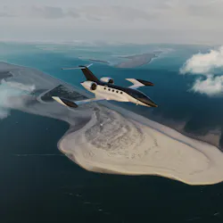 A computer rendering of Beyond Aero's BYA-1 aircraft flying over an island A computer rendering of Beyond Aero's BYA-1 aircraft flying over an island