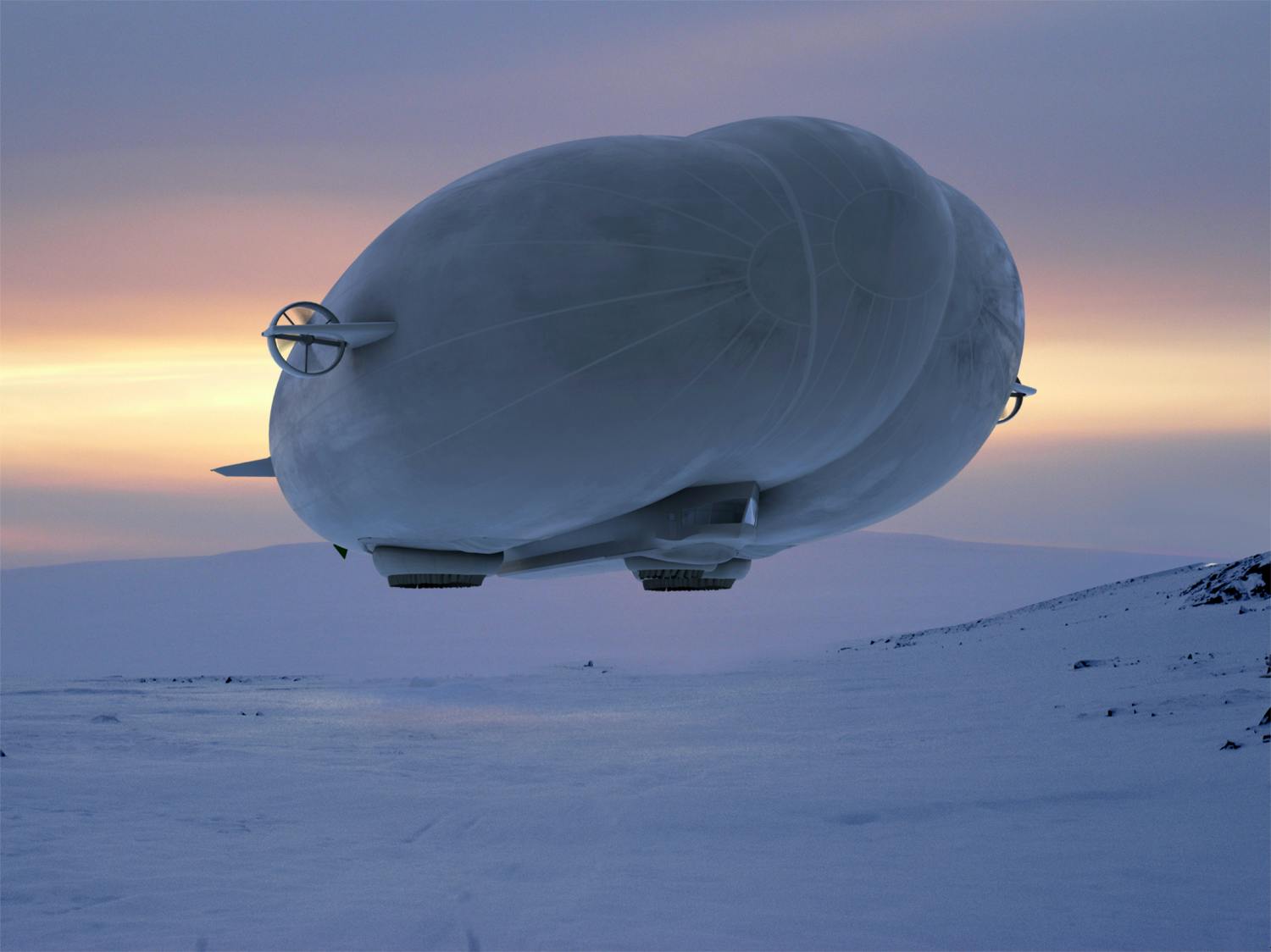 Artist's rendition of the Hybrid Airship landing in a remote location.