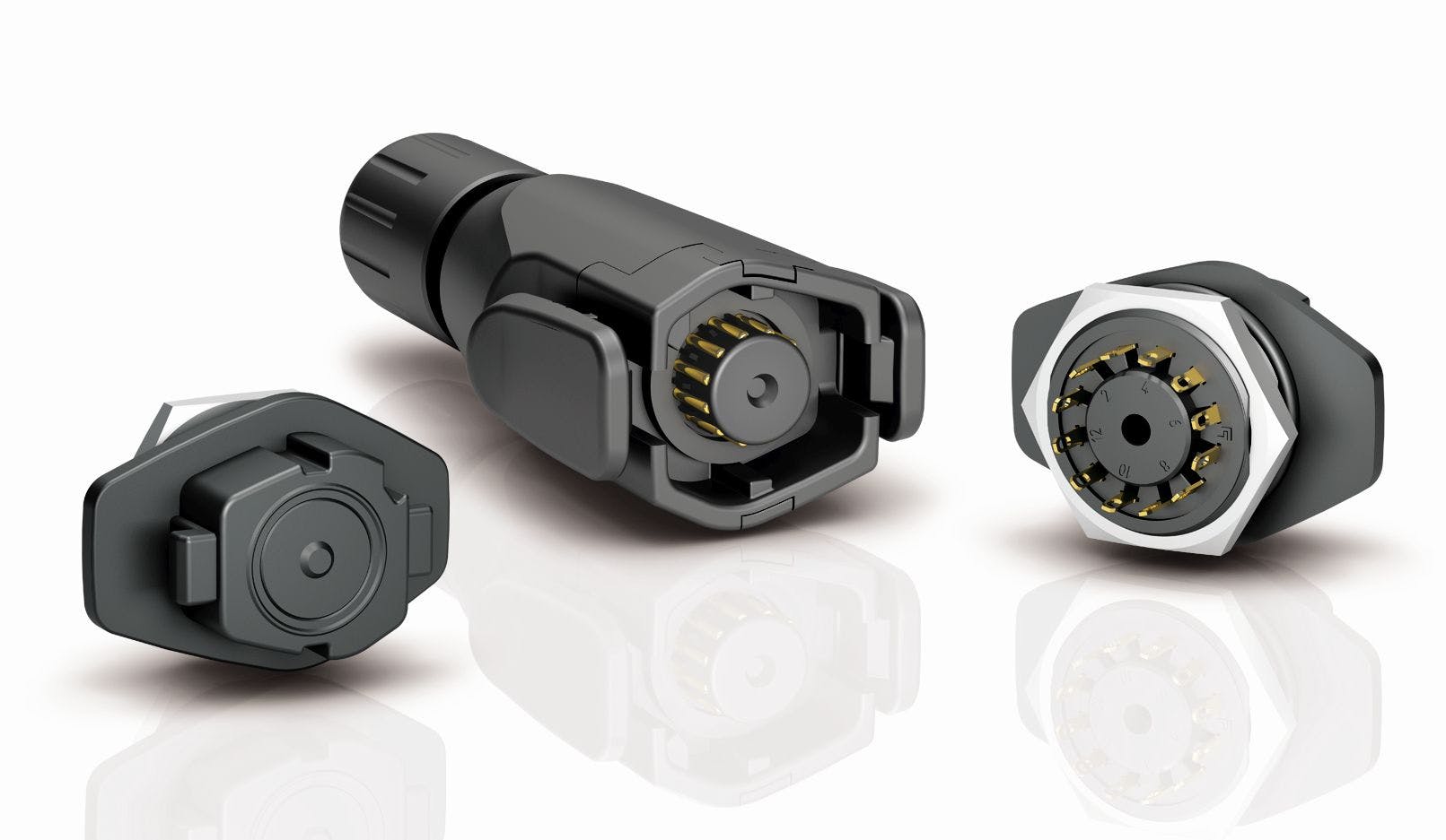 The Binder ELC 570 data and power connector resists the effects of water and dust in medical and industrial applications