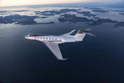 The G800 flying over a body of water and some islands. The G800 flying over a body of water and some islands.