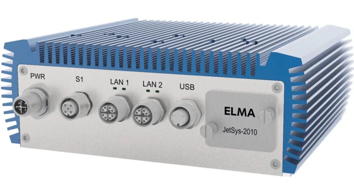 The Elma JetSys-2010 small-form-factor industrial-grade rugged computer is for AI inferencing in demanding industrial applications