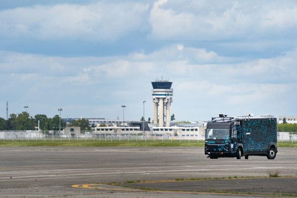 An Airbus UpNext taxiing vehicle on the tarmac