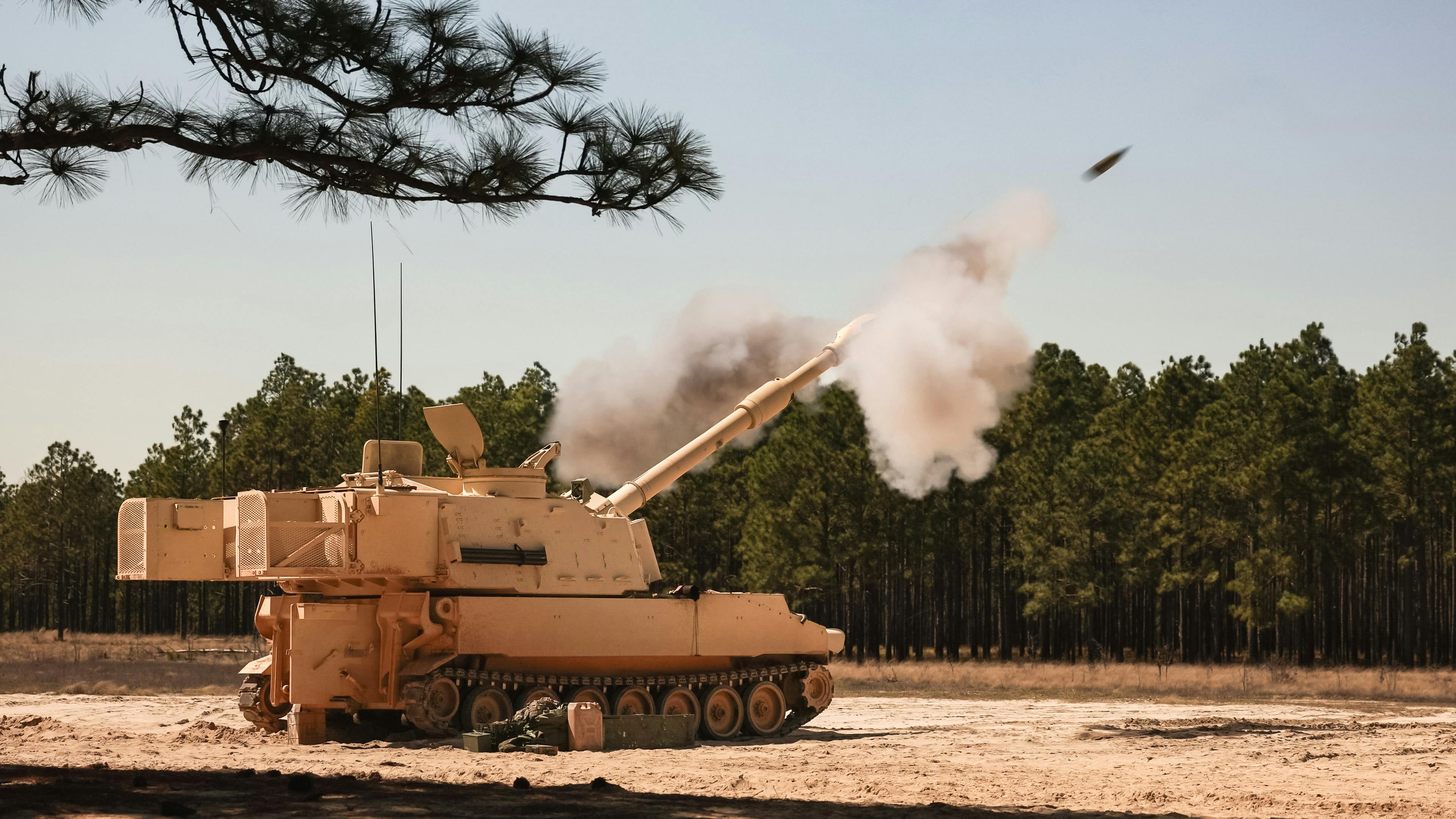 U.S. Army National Guard artillerymen fire a M109A7 Paladin self-propelled howitzer at Fort Bragg, N.C., last March.