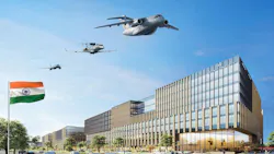 Three Embraer aircraft rendered flying over the company's new New Delhi facilities Three Embraer aircraft rendered flying over the company's new New Delhi facilities