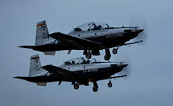 Two T-6A Texans take off from the runway at Laughlin Air Force Base earlier this year. Two T-6A Texans take off from the runway at Laughlin Air Force Base earlier this year.