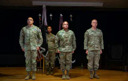 U.S. Space Force Lt. Gen. David N. Miller, Jr., commander of Space Operations Command, U.S. Space Force Col. Raj Agrawal, and U.S. Space Force Barry Coker stand at attention as Col. Agrawal prepares to relinquish command of Mission Delta 2 to Col. Croker during a change-of-command ceremony, July 3, 2025, at Peterson SFB, Colo. U.S. Space Force photo. U.S. Space Force Lt. Gen. David N. Miller, Jr., commander of Space Operations Command, U.S. Space Force Col. Raj Agrawal, and U.S. Space Force Barry Coker stand at attention as Col. Agrawal prepares to relinquish command of Mission Delta 2 to Col. Croker during a change-of-command ceremony, July 3, 2025, at Peterson SFB, Colo. U.S. Space Force photo.
