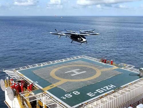 Autoflight's CarryAll eVTOL lands on an oil rig.