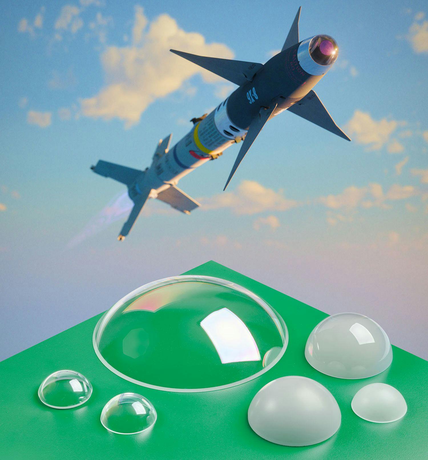 Meller Optics custom-fabricated sapphire domes offer different radii for missiles, and nearly flat configurations for gimbals and hypersonics.