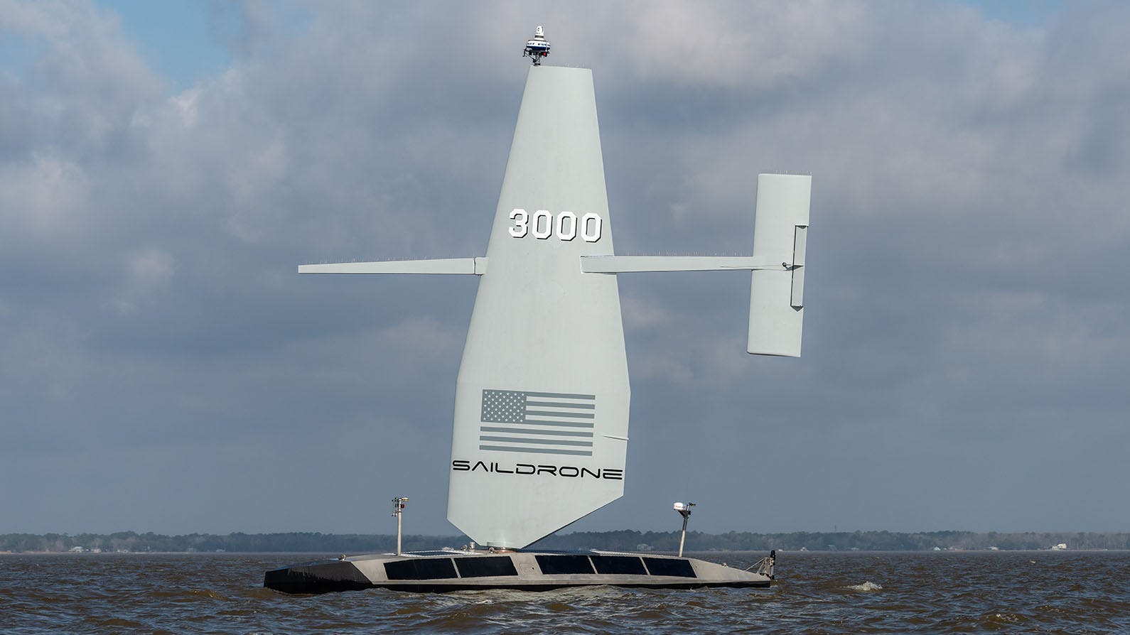 The Saildrone Surveyor is a 65-foot uncrewed surface vessel that will accommodate sensor, communications, and weapons payloads from Lockheed Martin.