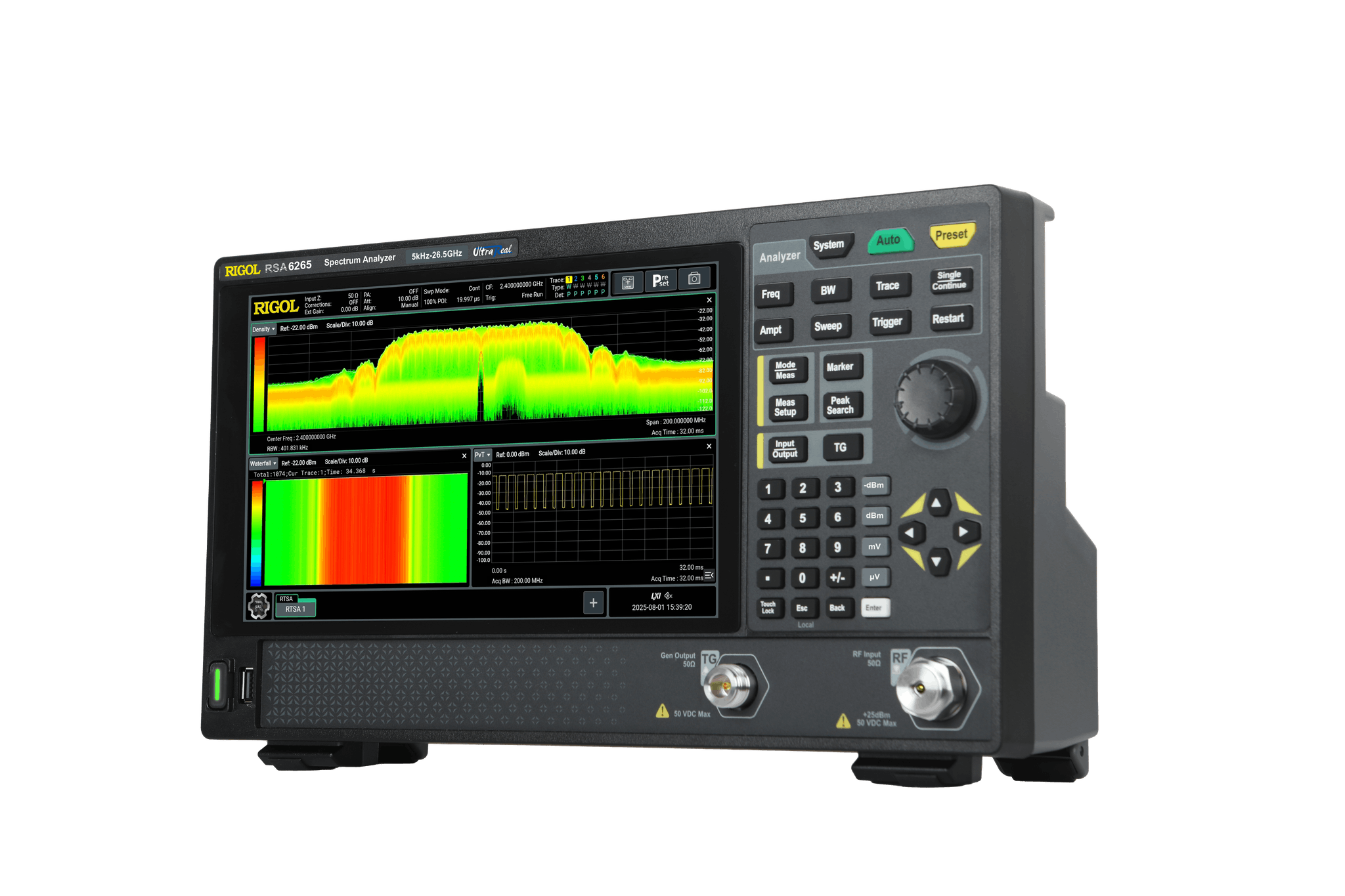 The Rigol RSA6000 spectrum analyzers are for RF and microwave signals test and measurement in telecommunications, audio engineering, and electronics for diagnosing signal performance, spectrum allocation, and detecting unwanted signals.