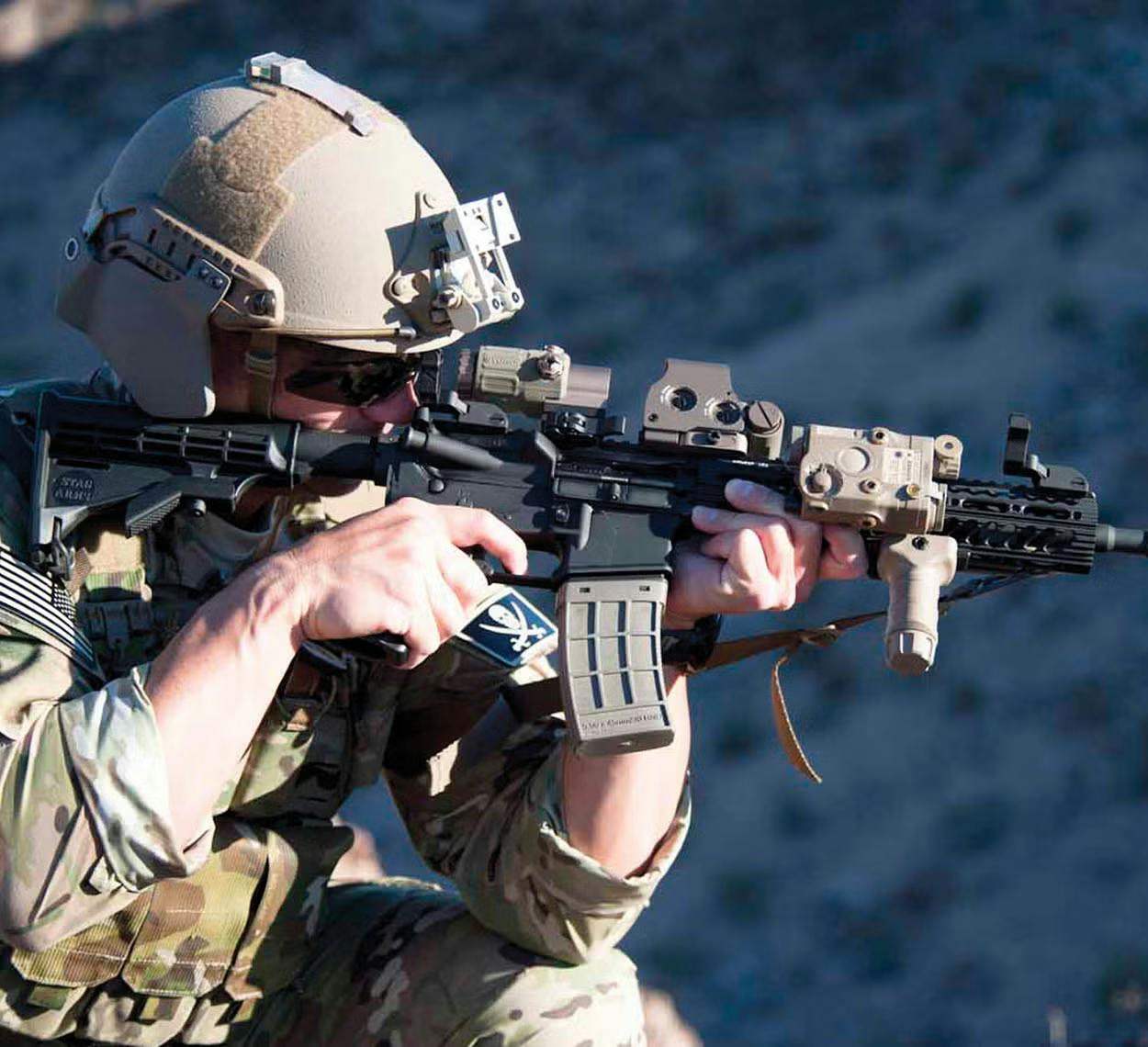 The L3Harris AN/PEQ-15 infrared target illuminator and laser target designation system can enable soldiers to engage targets in low visibility and at night