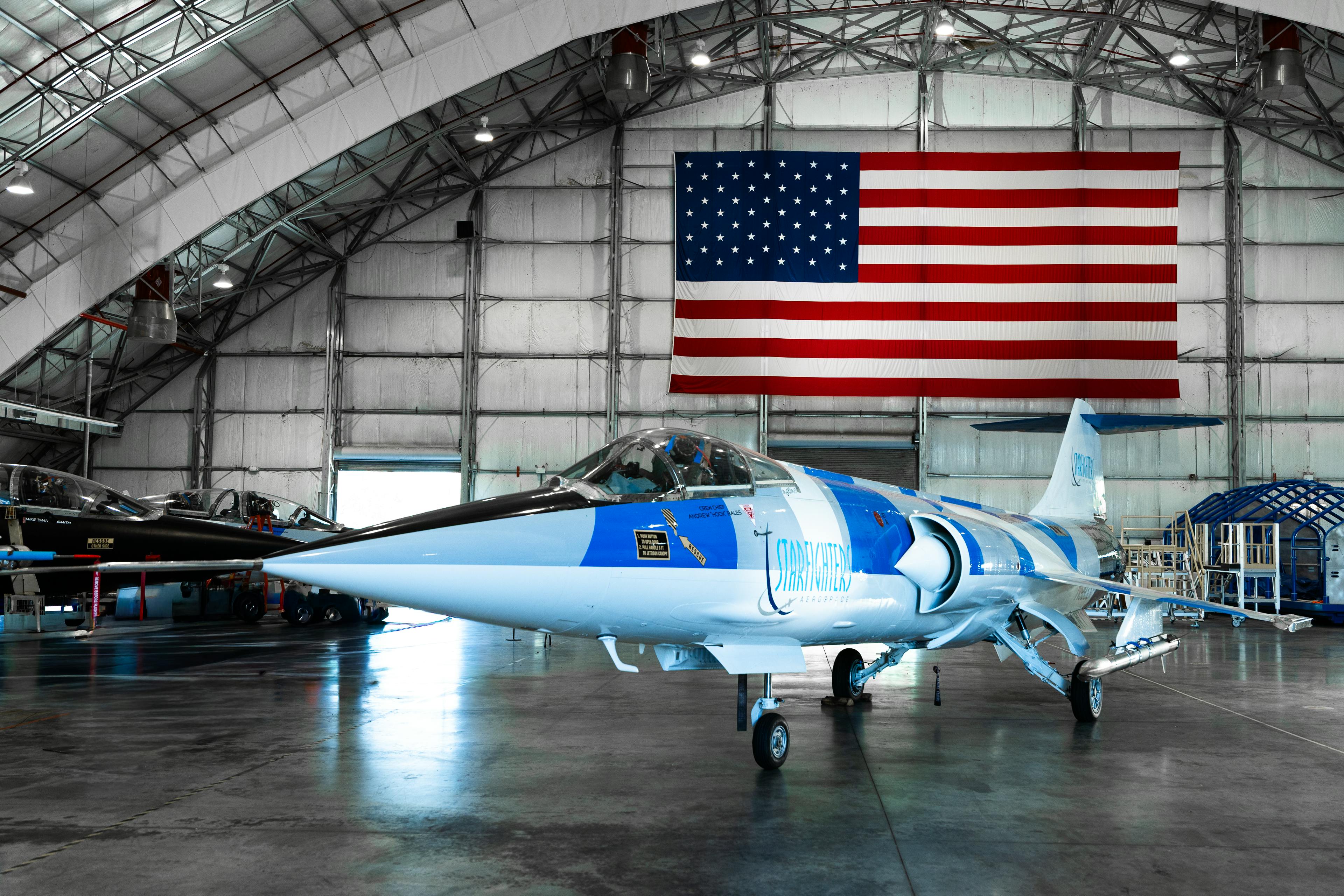 Starfighters Space's F-104 in a hangar
