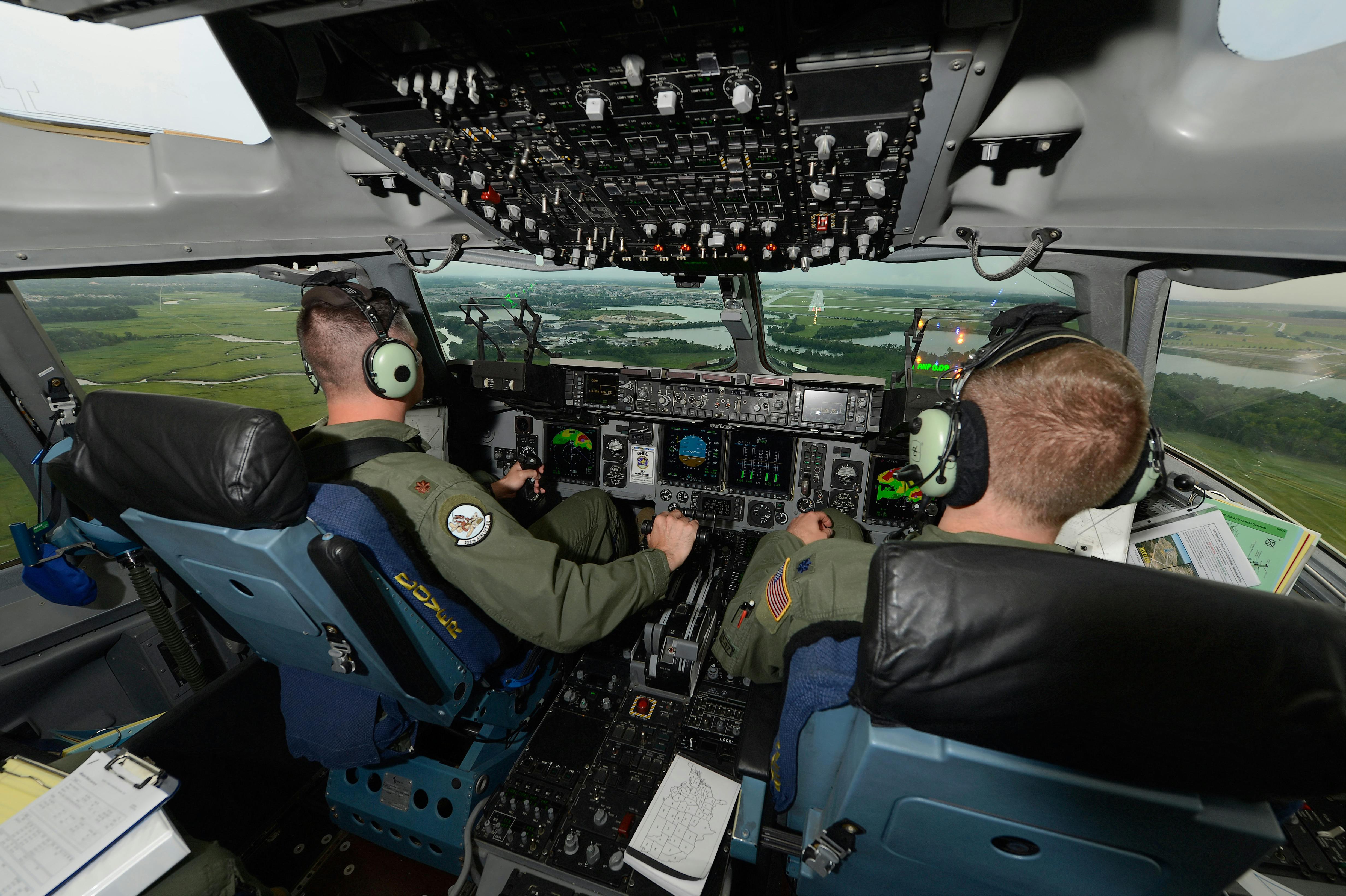 C-17A pilots conduct an instrument approach to Dover Air Force Base, Del., in 2013.