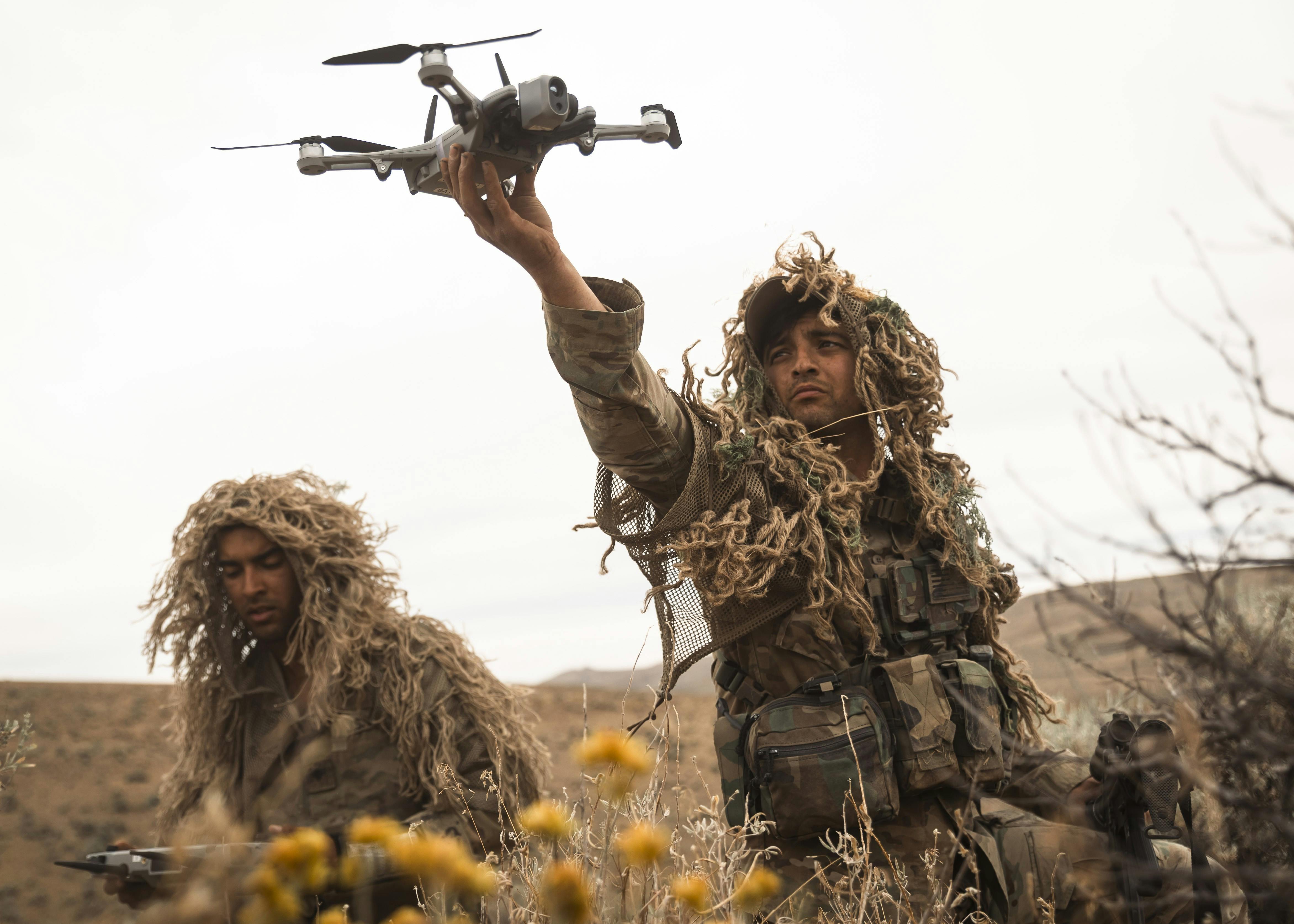 U.S. Army snipers launch a drone during combined training event Raven Focus at Yakima Training Center, Wash., in July 2025. Army photo