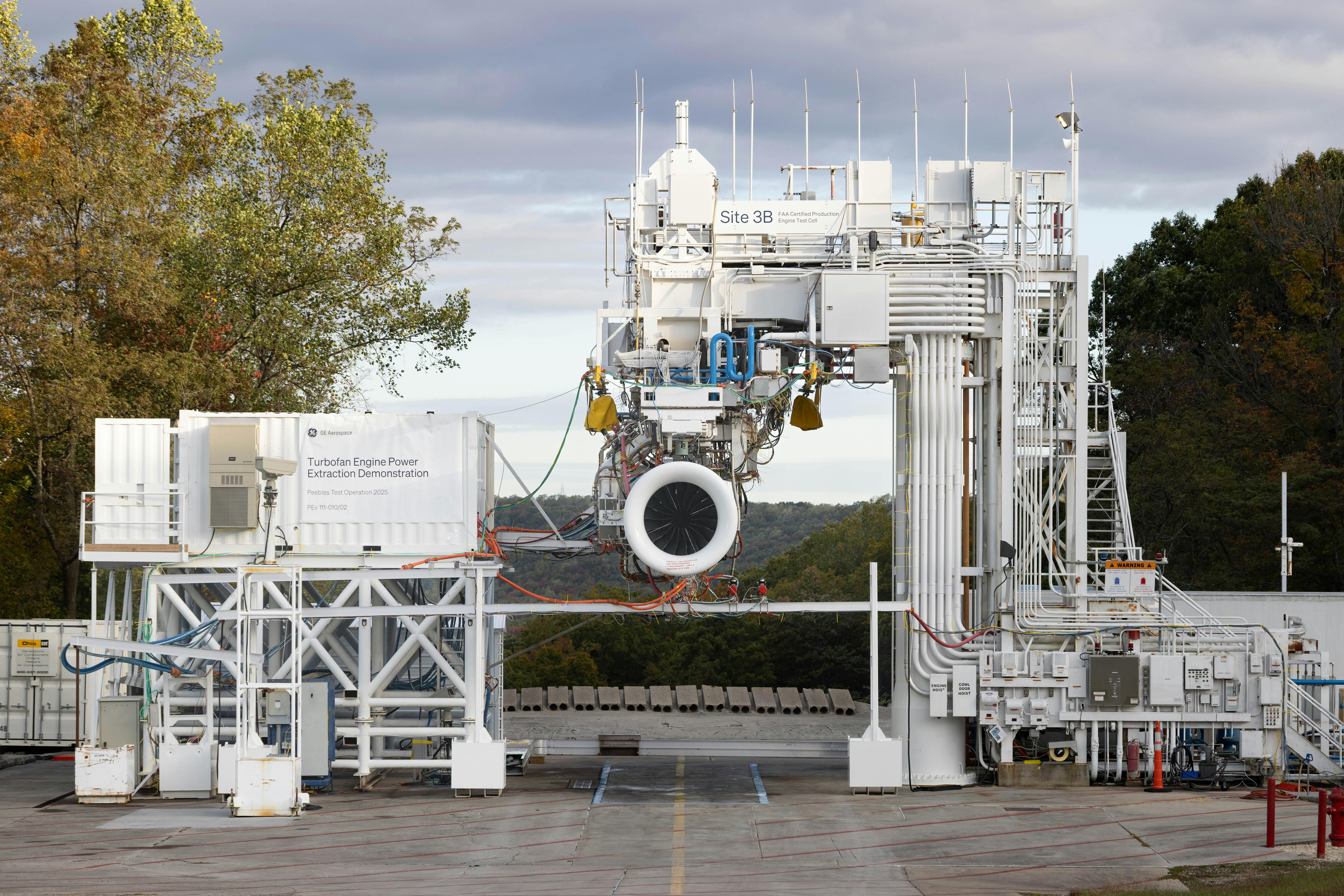 Research from NASA and GE Aerospace led to the successful testing of a jet engine at the company&rsquo;s test site in Ohio. The hybrid engine is a modified version of a GE Aerospace Passport. GE Aerospace photo.