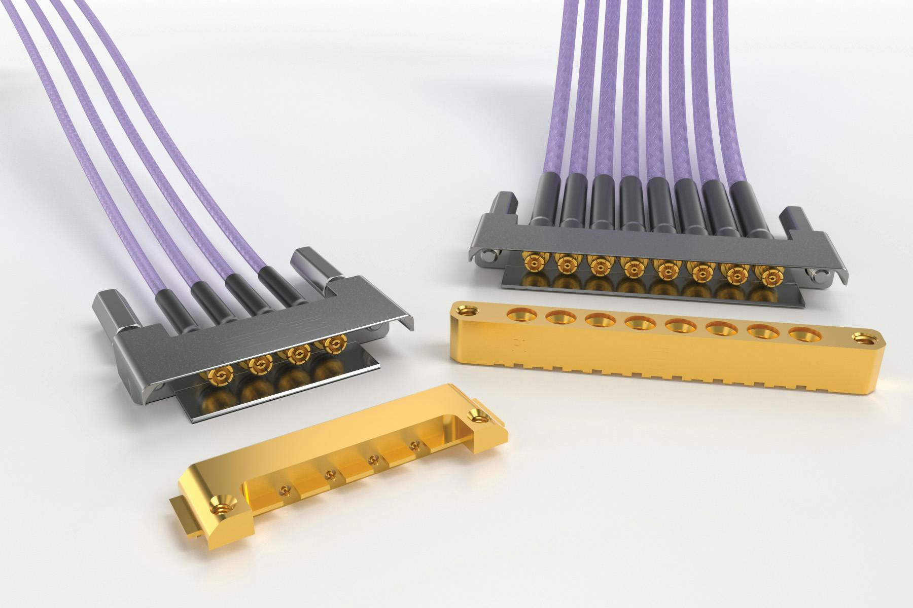 The Samtec rugged, multi-port sub-miniature push-on micro (SMPM) high-frequency RF connectors are for military, aerospace, and communications applications.