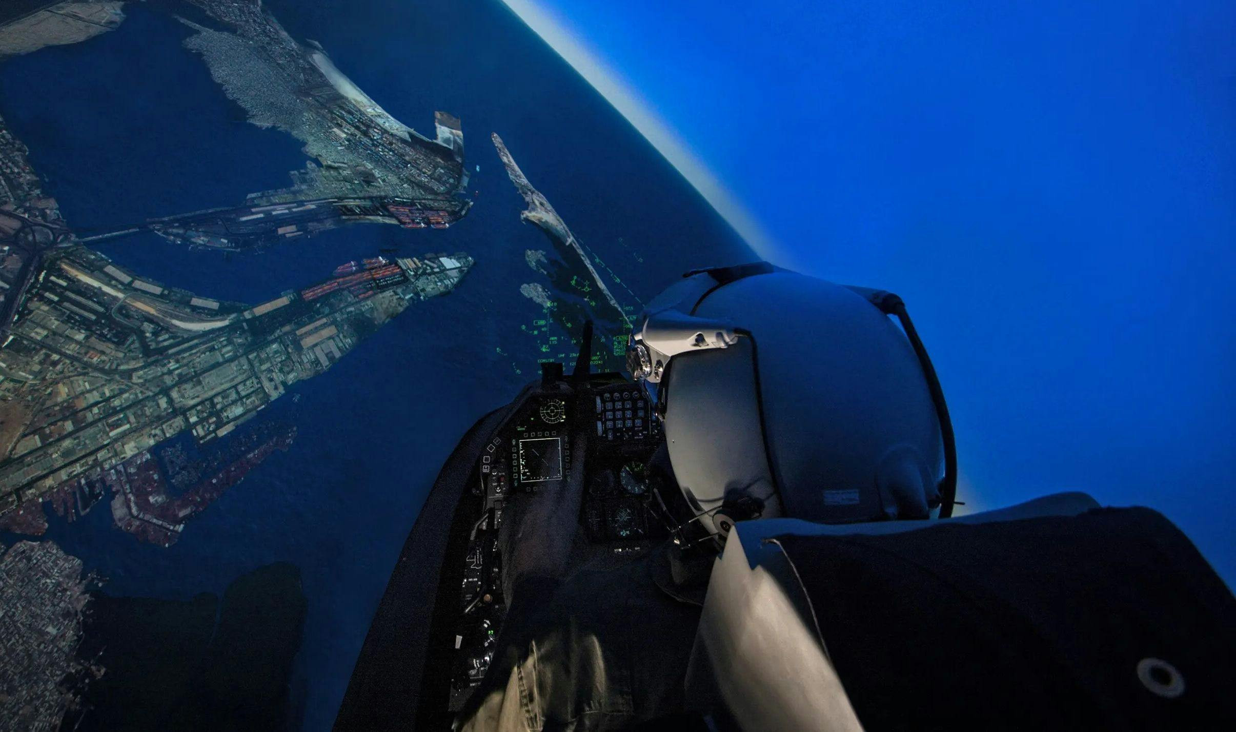 The CAE simulators provide high-fidelity simulation of the F-16 Block 70 cockpit, avionics, sensors, and weapons to practice normal flight procedures and combat tactics.