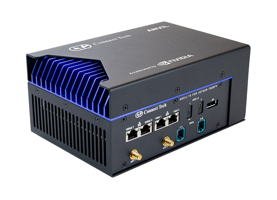 The Connect Tech Anvil-T5 is to deliver multi-camera support on NVIDIA Jetson T5000 general-purpose graphics processing unit (GPGPU) for robotic and autonomous systems, Anvil-T5 is for next-generation AI at the edge.