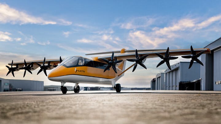 A photo of Electra's uSTOL sitting on the tarmac.