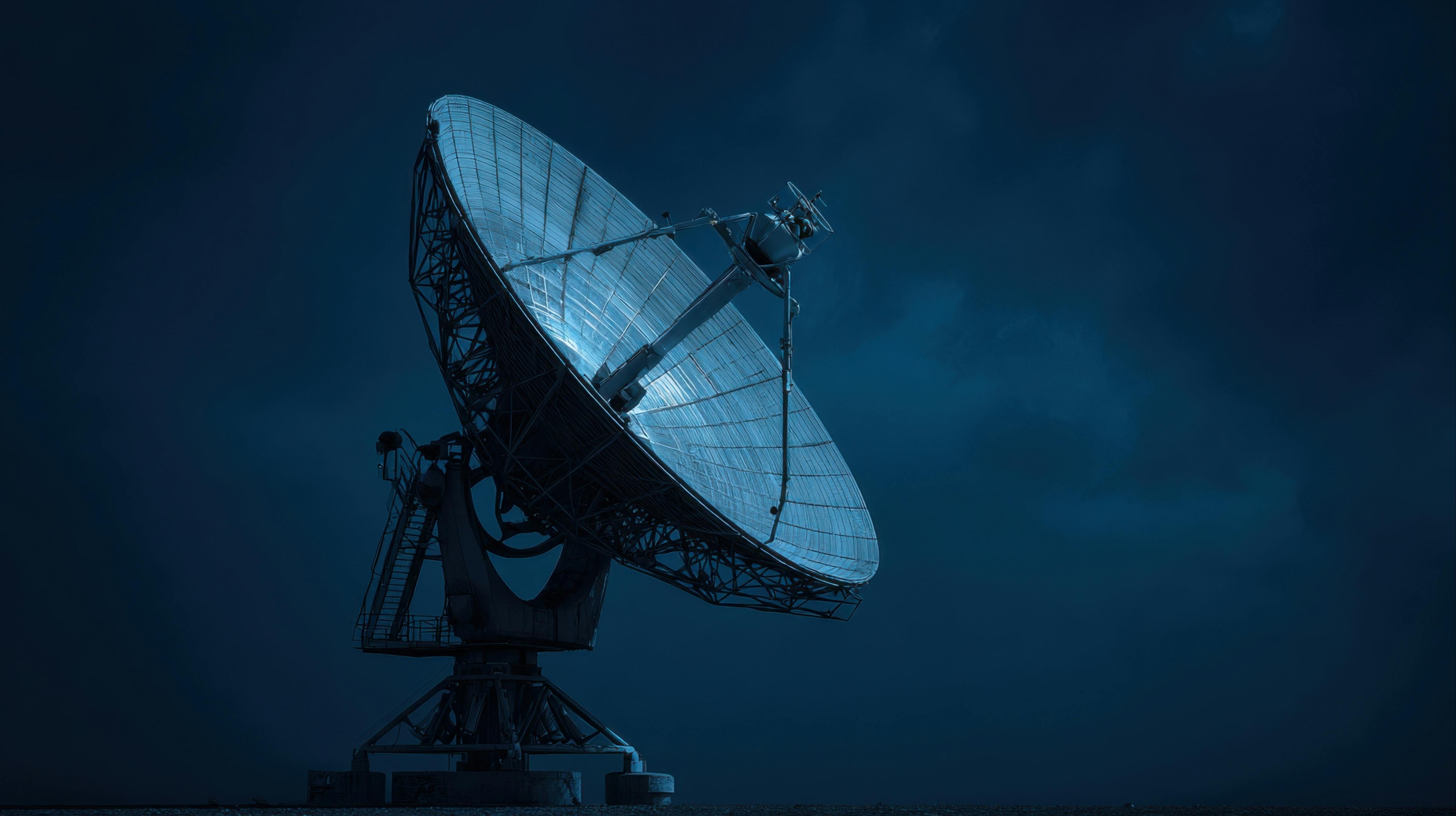 Modern large satellite dish transmitting deep space. Advanced satellite dish technology. Generative AI