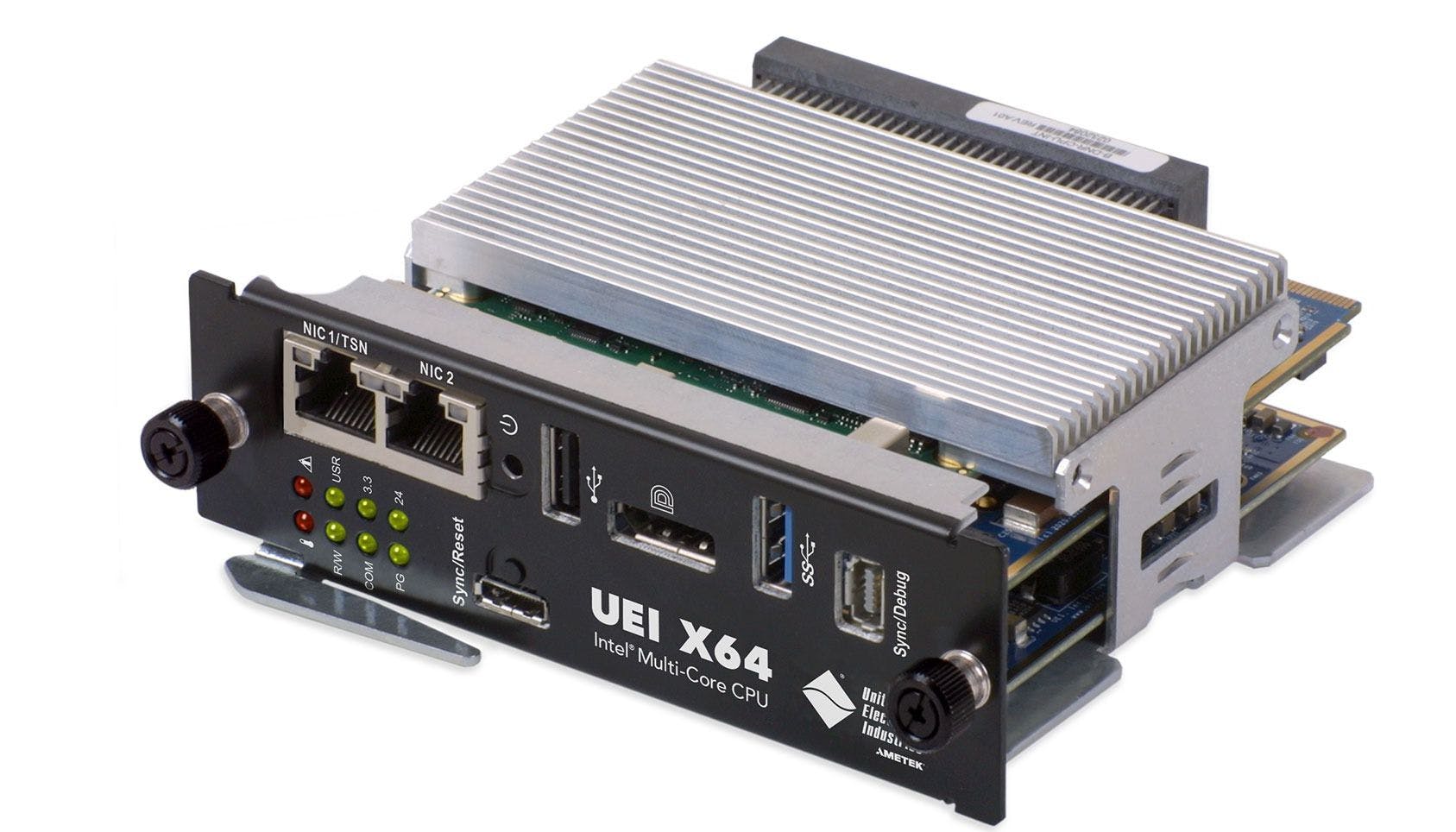 The UEI Intel x6425RE quad-core rugged computer is for programmable automation control in aerospace, defense, transportation, and automated testing applications.