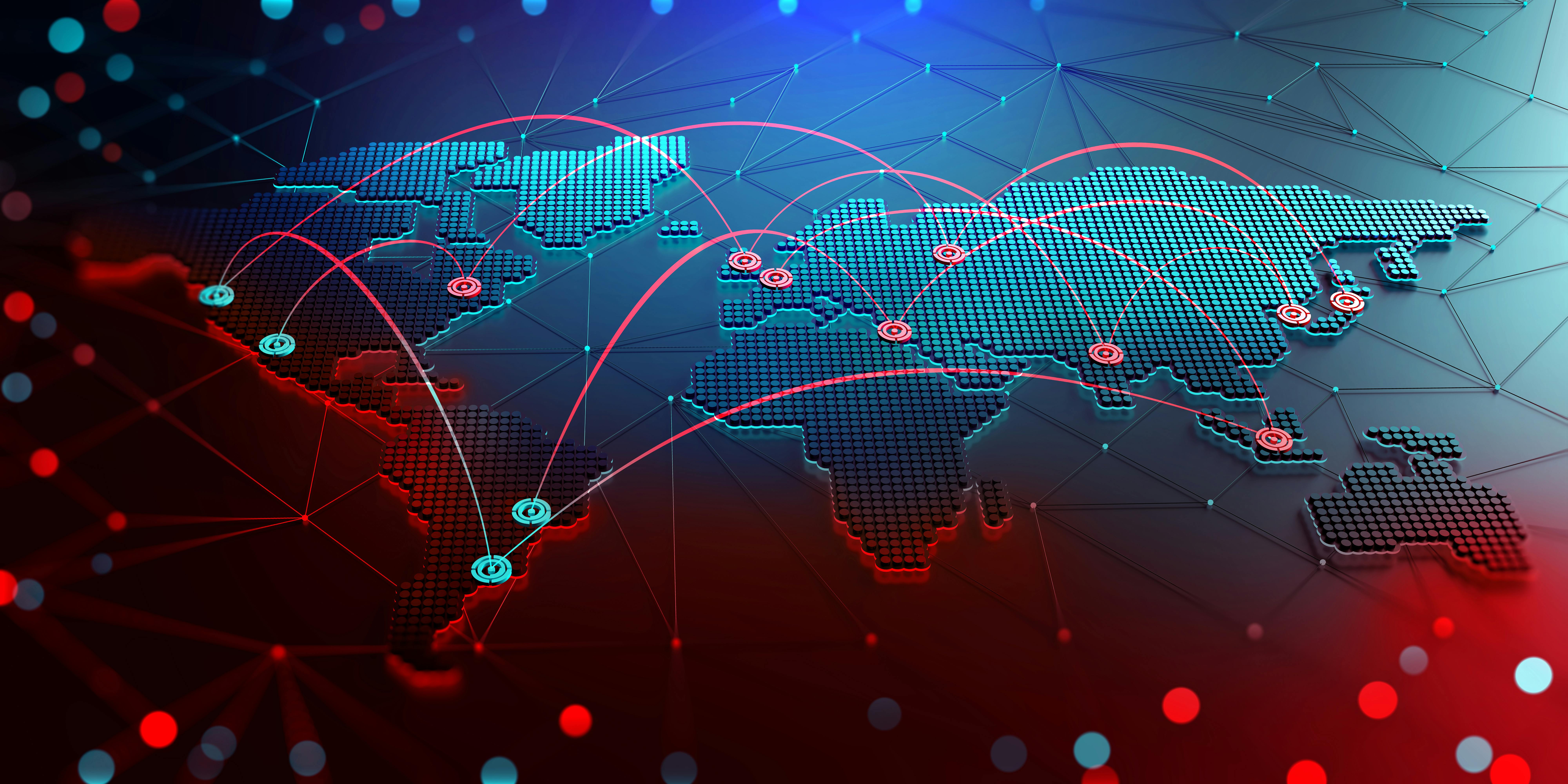 A rendering representing communications networks on earth.
