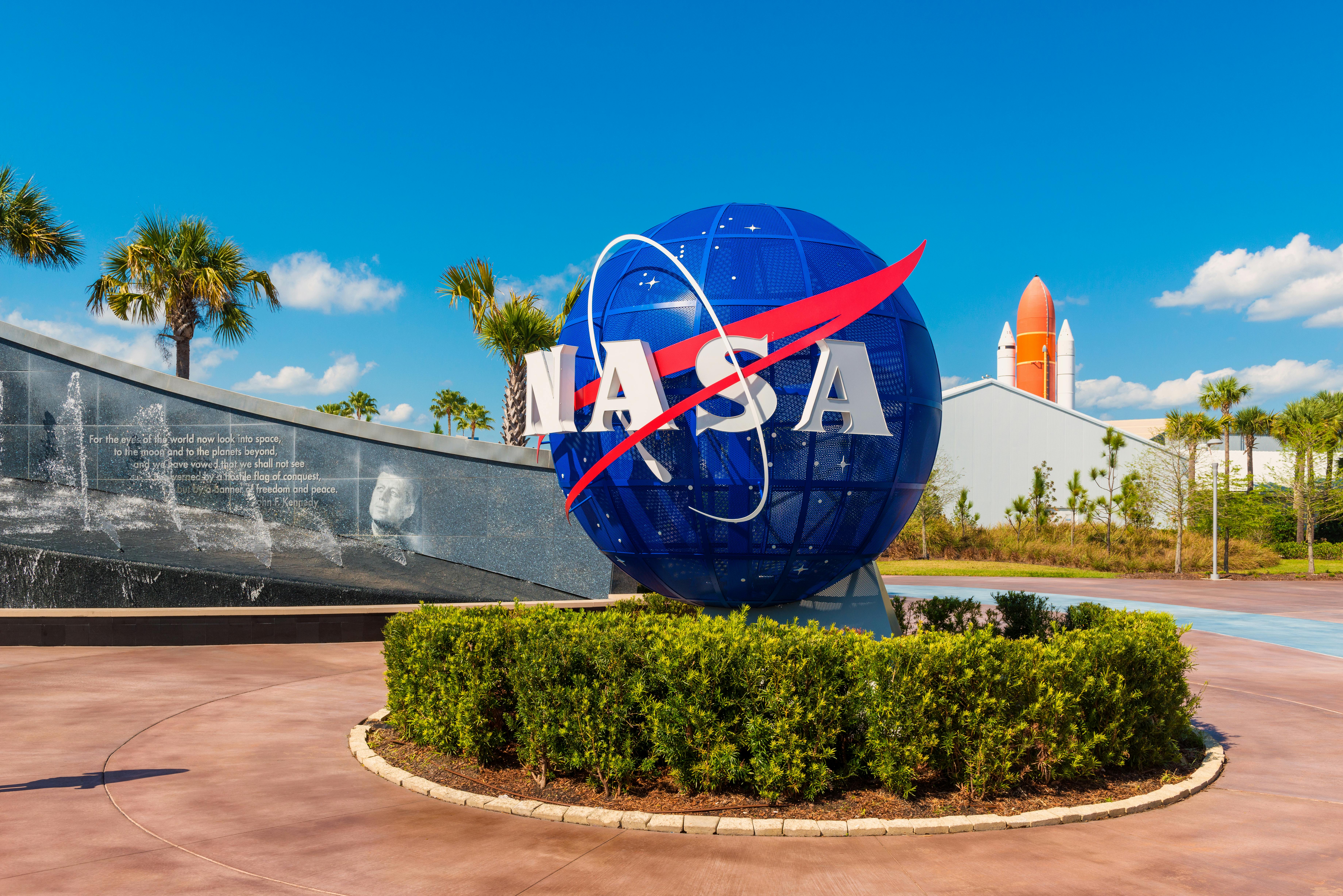 NASA Logo on Globe at Kennedy Space Center Florida.