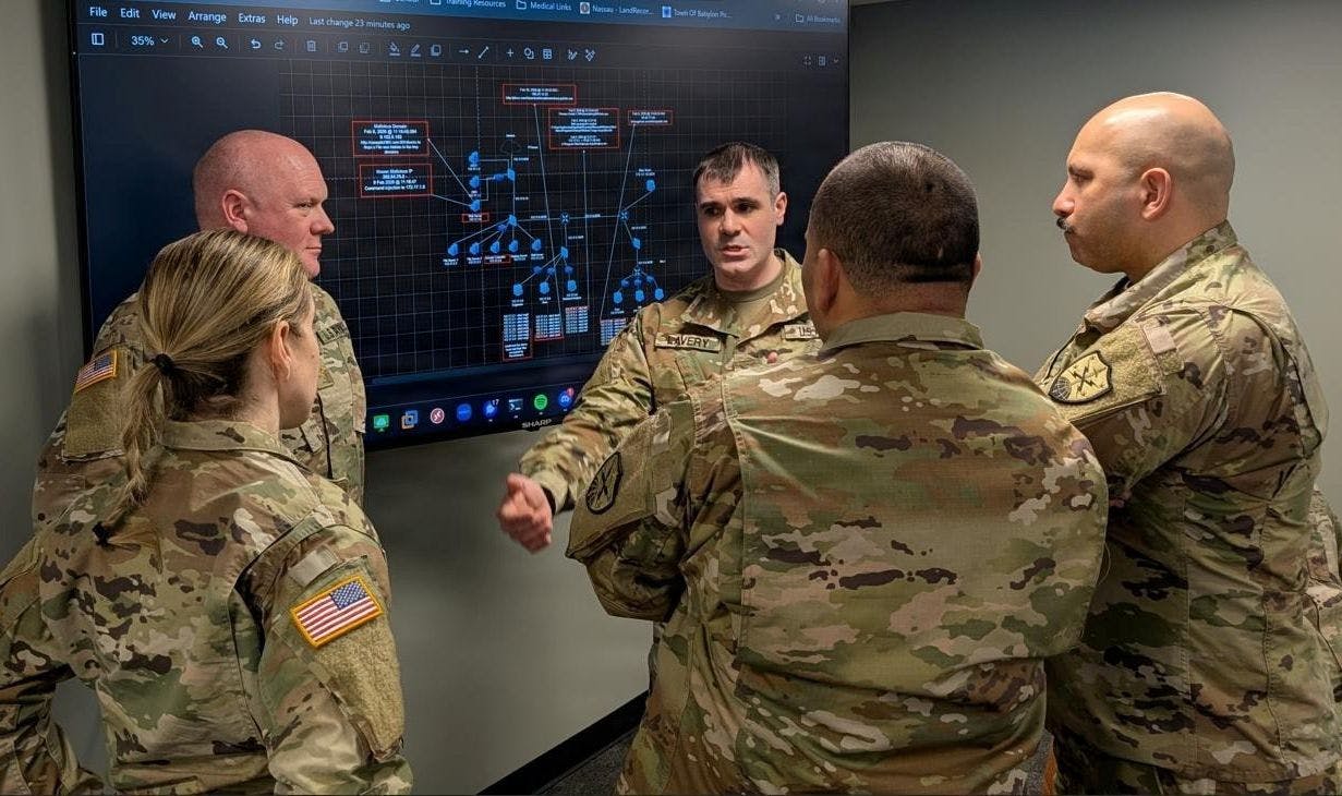 New York Army National Guard soldiers assigned to the 173 Cyber Protection Team plan their next move during an exercise at Kingston Armory, N.Y., last February.