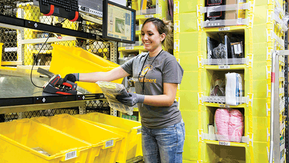 An Amazon employee picks items in the eretail giant39s eighthgeneration fulfillment center Omnichannel distribution offers a way for traditional retailers to keep pace through quotstore as warehousequot strategies