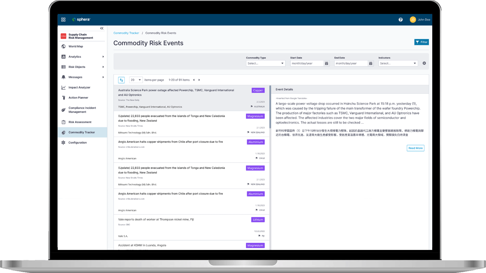 65569093a57a10001e6396c0 Sphera Commodity Risk Tracker