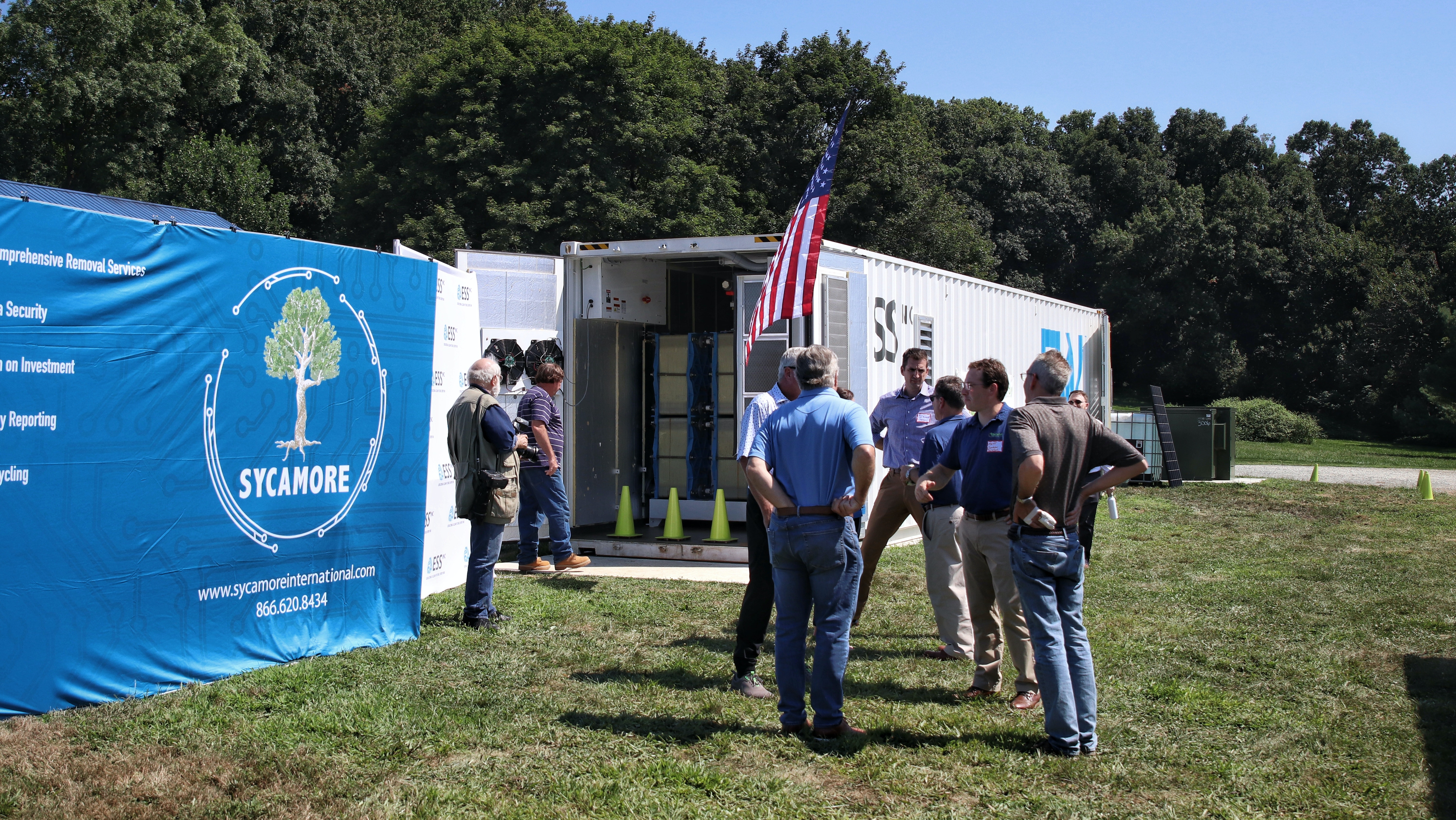 Visitors viewing the ESS Energy Warehouse long-duration storage system during ribbon-cutting event at Sycamore International in Pennsylvania, August 25, 2022 (Photo: Business Wire)