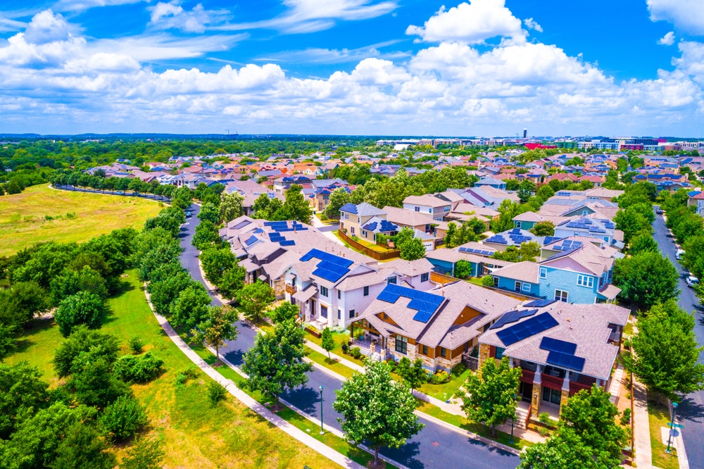Solar rooftops in Austin, Texas. Photo by Roschetzky Photography/Shutterstock.com