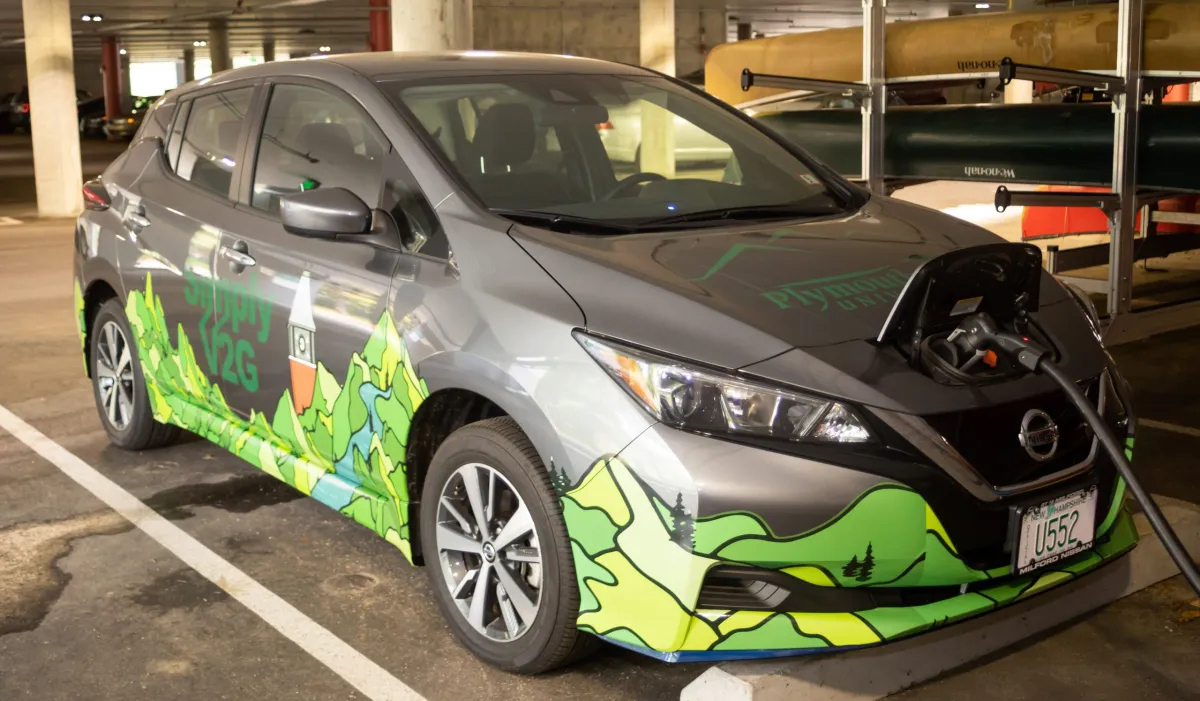 Nissan Leaf with bidirectional charging at Plymouth State University. Courtesy of Plymouth State University