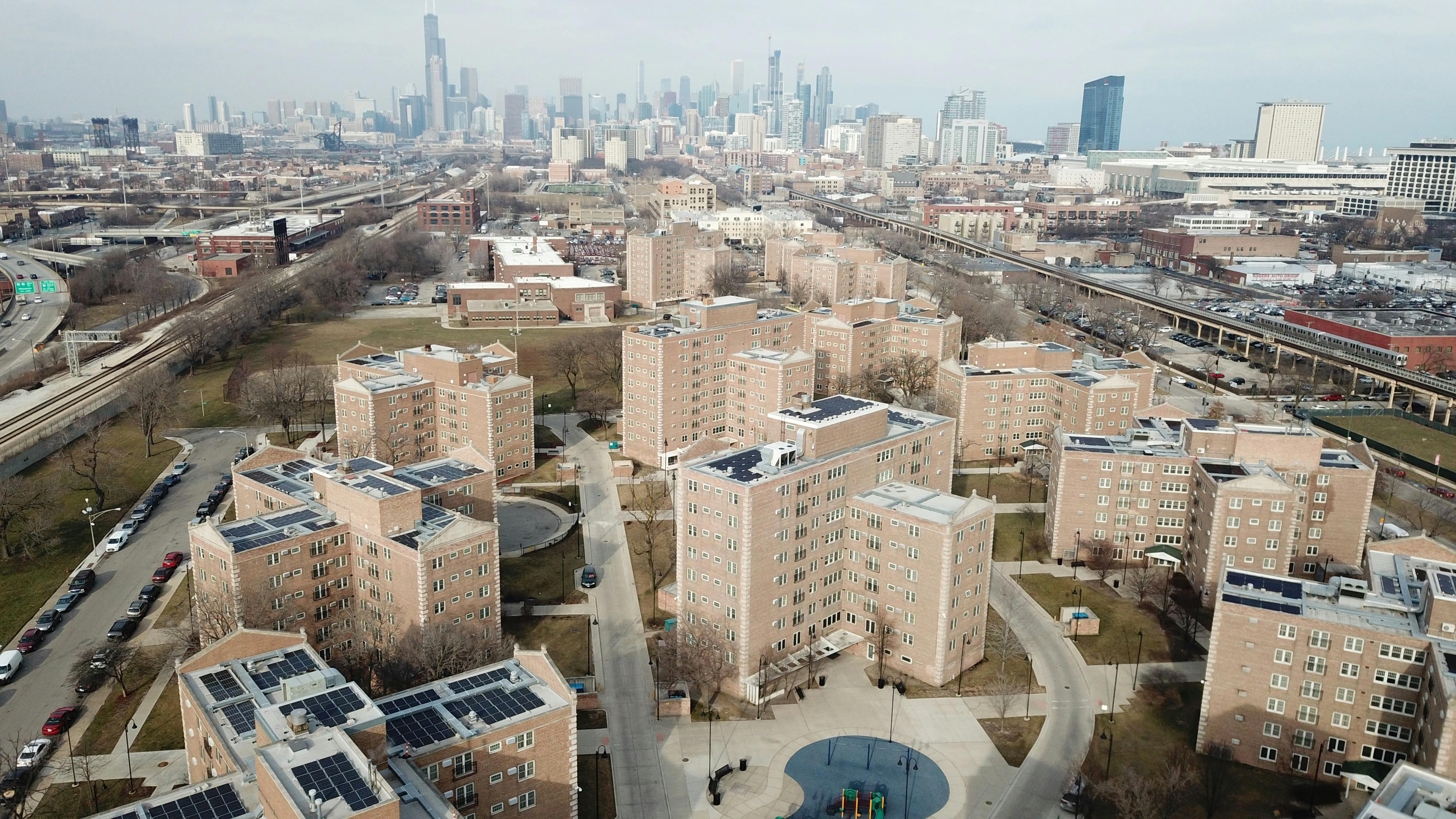 Dearborn Homes, a Chicago Housing Authority property where 16 residential buildings have rooftop solar installations that power the Bronzeville microgrid (Source: ComEd).