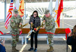 Brig. Gen. Christopher W. Cook, deputy commanding general of the 63rd Readiness Division; the Honorable Rachel Jacobson, assistant secretary of the Army for installations, energy and environment; and Col. Stephen Trotter, Fort Hunter Liggett Garrison Commander - cut the ceremonial ribbon to mark the completion of a $21.8 million microgrid project. (Photo Credit: U.S. Army photo by Augusta Vargas) Brig. Gen. Christopher W. Cook, deputy commanding general of the 63rd Readiness Division; the Honorable Rachel Jacobson, assistant secretary of the Army for installations, energy and environment; and Col. Stephen Trotter, Fort Hunter Liggett Garrison Commander - cut the ceremonial ribbon to mark the completion of a $21.8 million microgrid project. (Photo Credit: U.S. Army photo by Augusta Vargas)