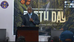 Michael Leon Mitchell, presiding prelate of the AME Church Sixth District, delivers remarks during the Earth Day announcement of the District's microgrid initiative. (Source: 6th Episcopal District AME Church) Michael Leon Mitchell, presiding prelate of the AME Church Sixth District, delivers remarks during the Earth Day announcement of the District's microgrid initiative. (Source: 6th Episcopal District AME Church)