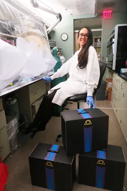 Dr. Stephanie Culler with her stool collection kits and anaerobic chamber. Dr. Stephanie Culler with her stool collection kits and anaerobic chamber.