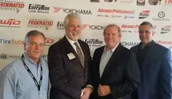 Guest speakers at the Jan. 26 California Tire Dealers Association (CTDA)/1-800 EveryRim New Year Luncheon included Steve Swanson, representing the SEMA Wheel & Tire Council (second from left), and Dick Gust, CEO of the Tire Industry Association (second from right.) They are flanked by CTDA President Chris Barry (far left) and CTDA Executive Director Marc Connerly (far right). Guest speakers at the Jan. 26 California Tire Dealers Association (CTDA)/1-800 EveryRim New Year Luncheon included Steve Swanson, representing the SEMA Wheel & Tire Council (second from left), and Dick Gust, CEO of the Tire Industry Association (second from right.) They are flanked by CTDA President Chris Barry (far left) and CTDA Executive Director Marc Connerly (far right).