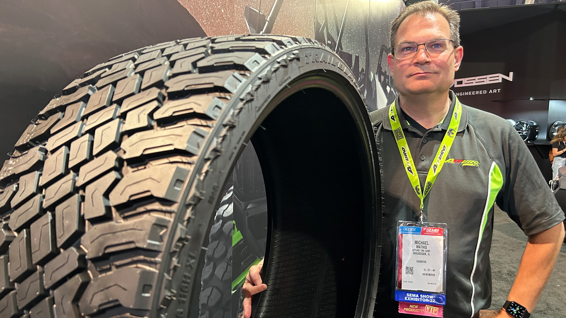 &ldquo;There are synergies between different product categories that we can capitalize on,&rdquo; says Michael Mathis, president of Atturo Tire Corp., pictured at the 2022 Specialty Equipment Market Association Show.